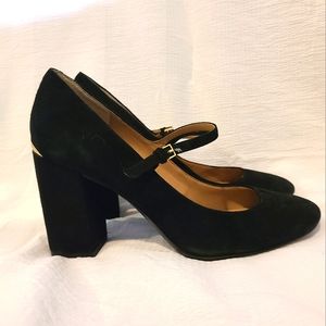 Calvin Klein Mary Jane Strapped Suede Chunky Heel